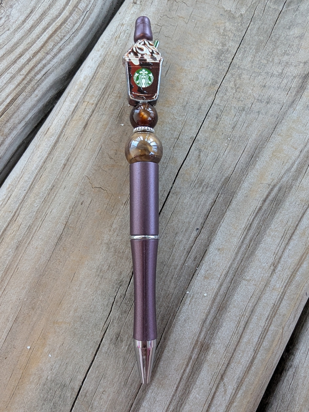 Starbucks-Inspired Brown Beaded Decorative Pen